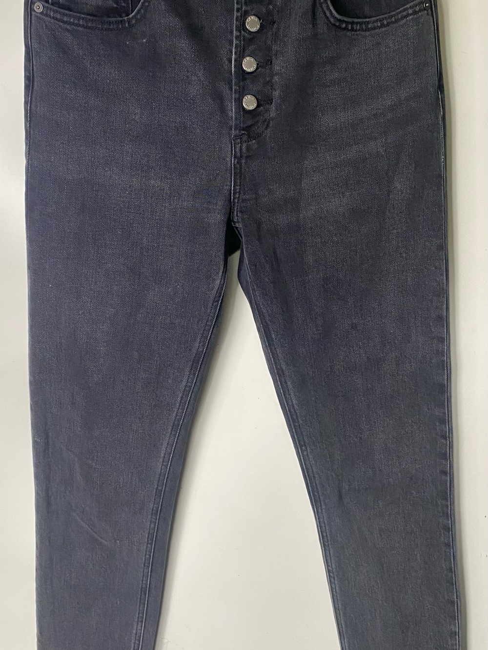 Denim Forum The Yoko High Rise Slim Jeans Womens 26 Black Button Fly Raw Hem